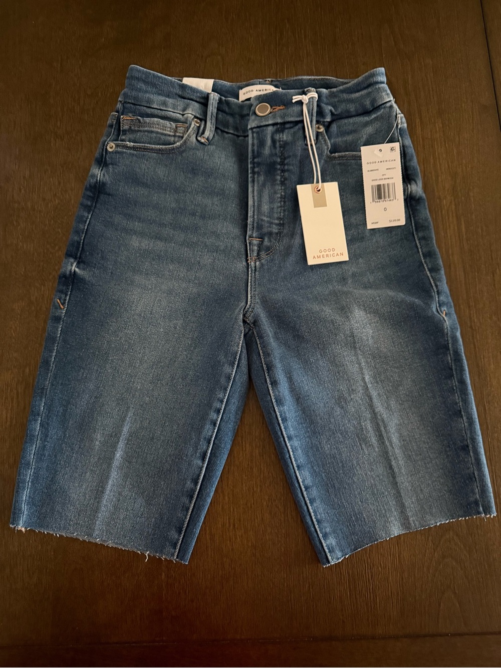 Good American Mid Blue Denim Bermuda Shorts